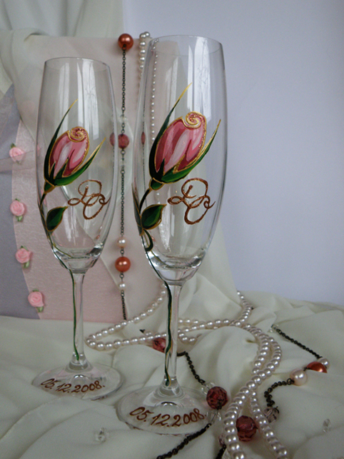 Šampanieša glāzes Rozā rozes